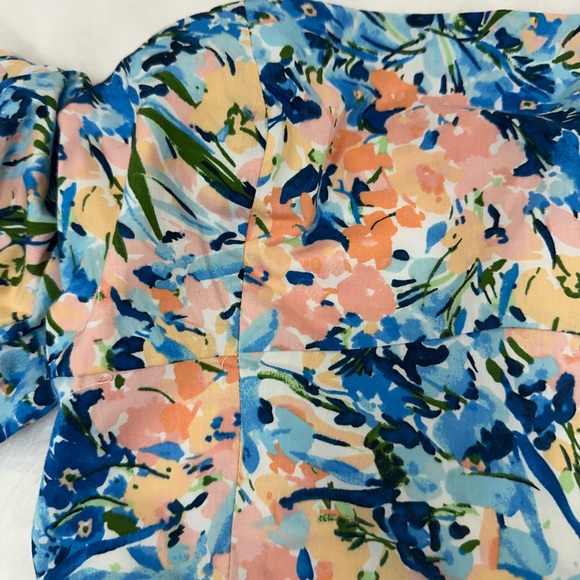 Abercrombie & Fitch Floral Crop Top Puff Sleeve Shirt Blue Pink medium blouse - Picture 4 of 13